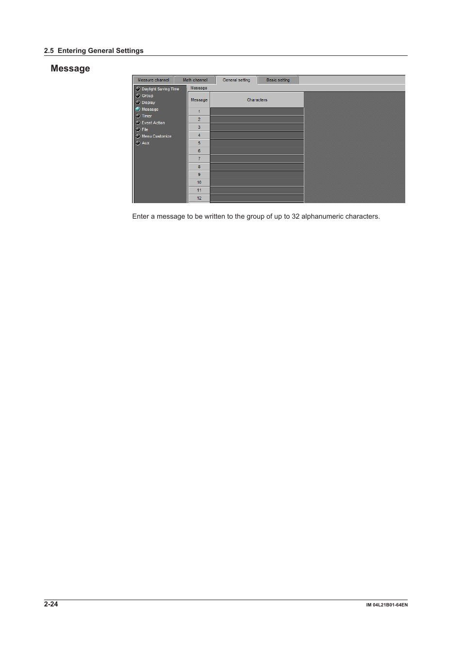 Message, Message -24 | Yokogawa Value Series FX1000 User Manual | Page 37 / 95