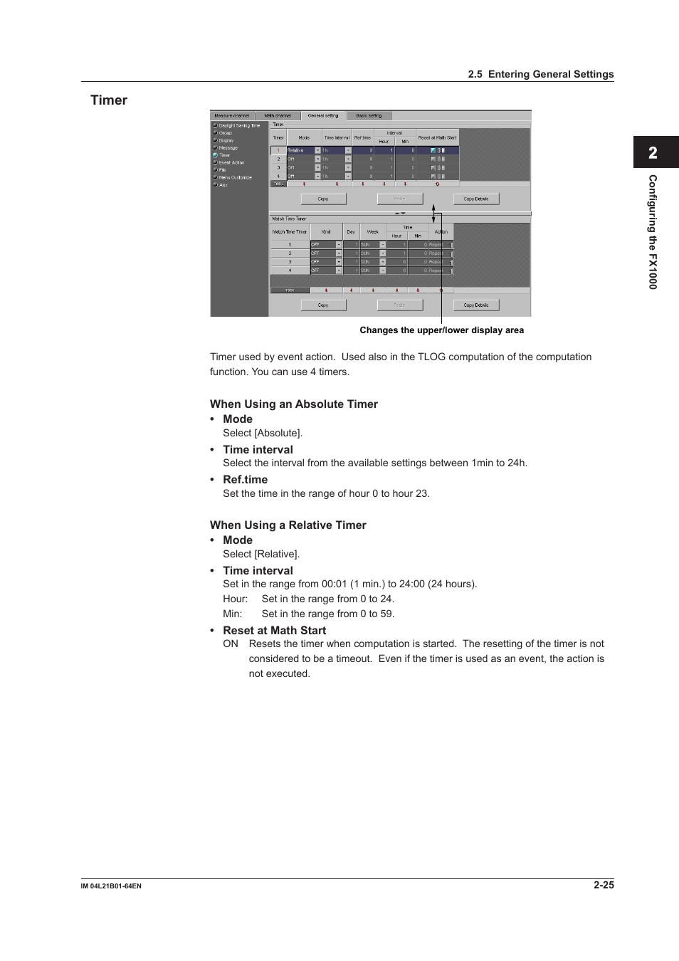 Timer, Timer -25 | Yokogawa Value Series FX1000 User Manual | Page 38 / 95