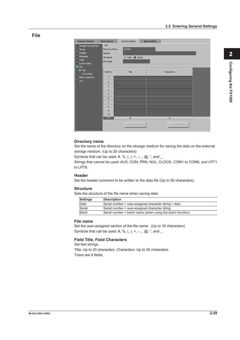 File, File -29, Index file | Yokogawa Value Series FX1000 User Manual | Page 42 / 95