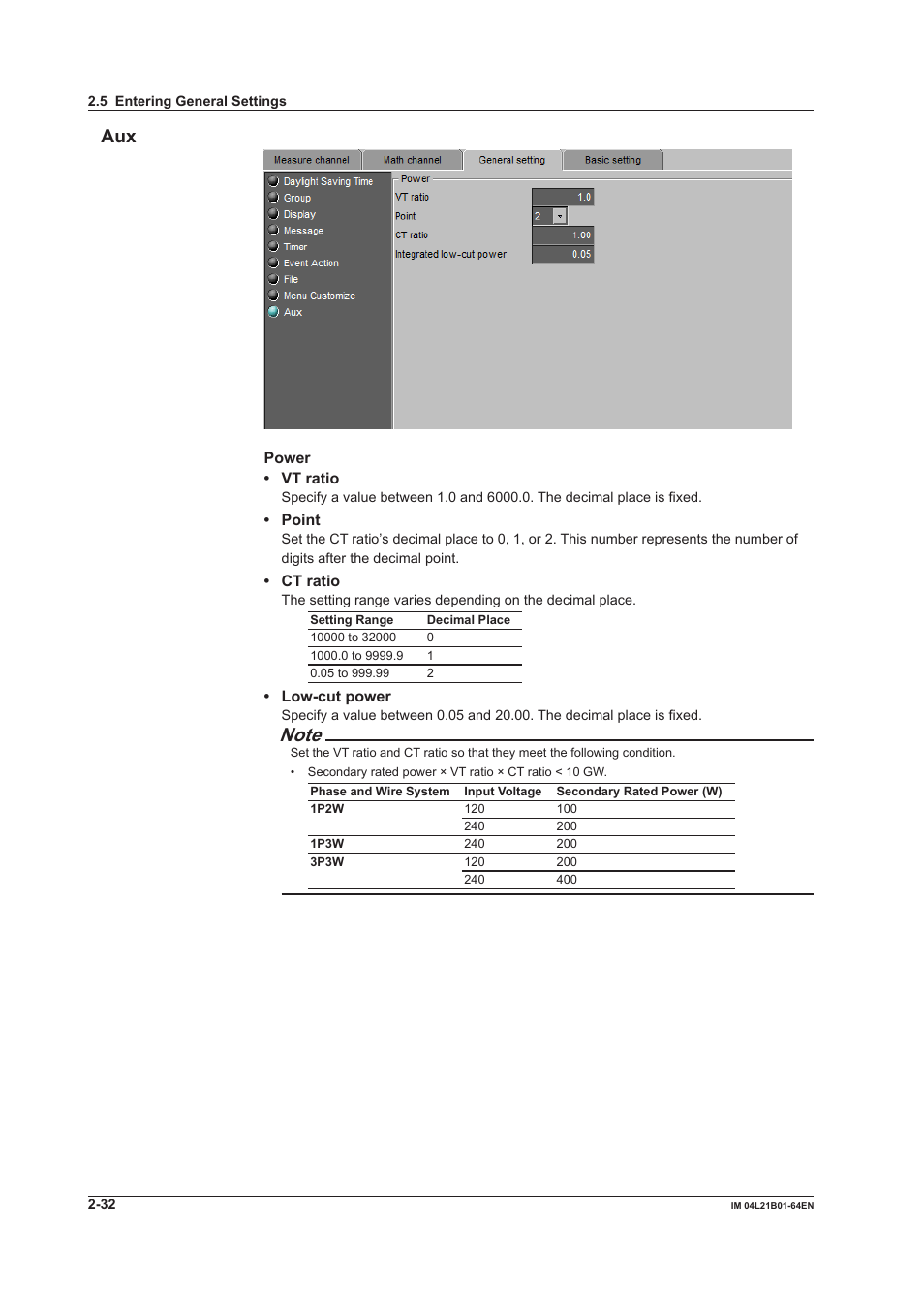 Aux -32 | Yokogawa Value Series FX1000 User Manual | Page 45 / 95