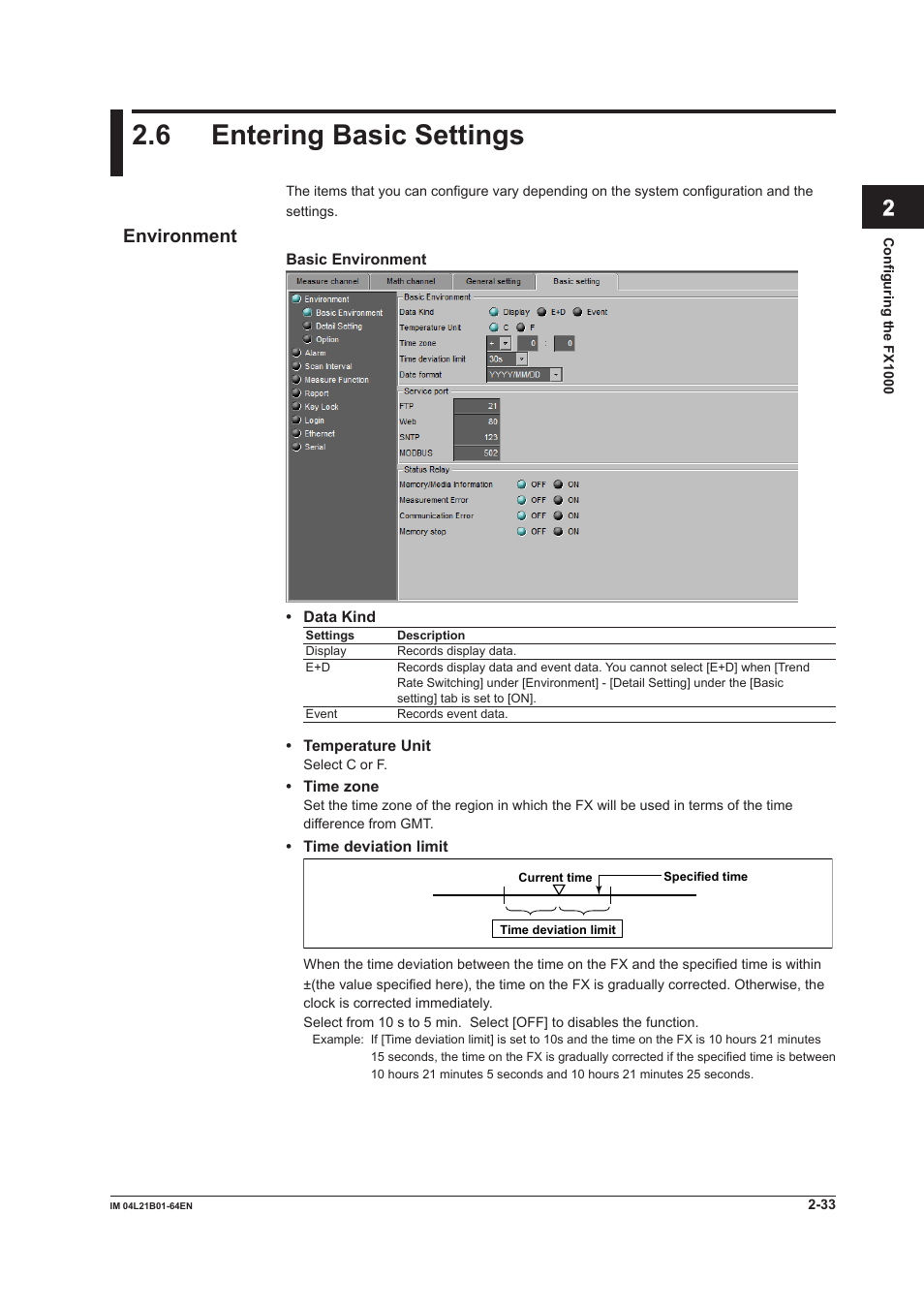 6 entering basic settings, Environment, 6 entering basic settings -33 | Environment -33, Index | Yokogawa Value Series FX1000 User Manual | Page 46 / 95