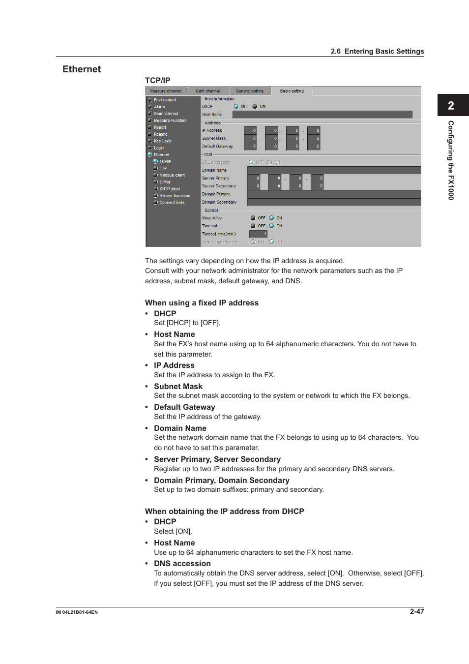 Ethernet, Ethernet -47 | Yokogawa Value Series FX1000 User Manual | Page 60 / 95