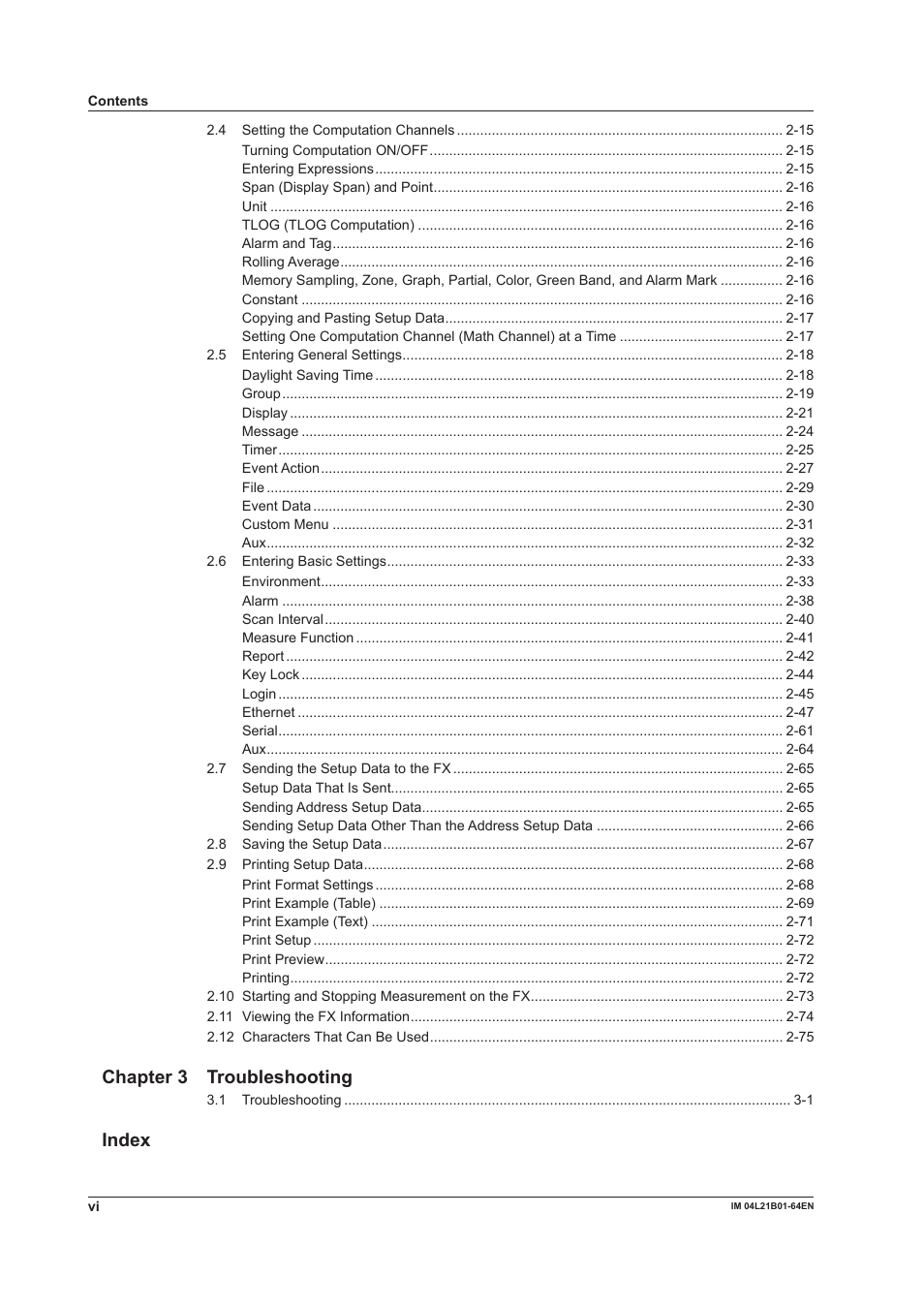 Chapter 3 troubleshooting, Index | Yokogawa Value Series FX1000 User Manual | Page 7 / 95