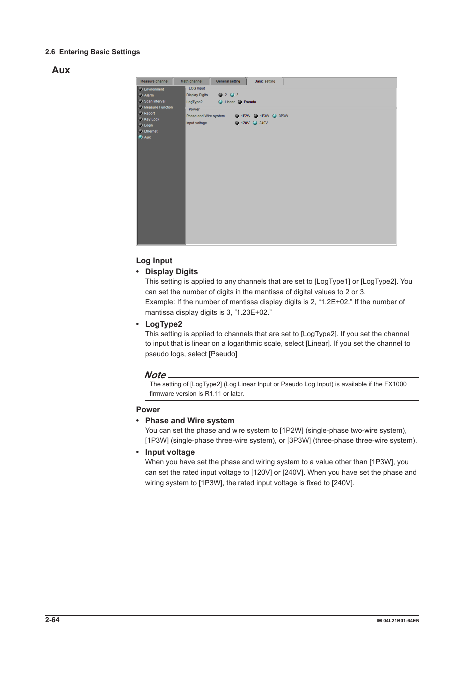 Aux -64 | Yokogawa Value Series FX1000 User Manual | Page 77 / 95