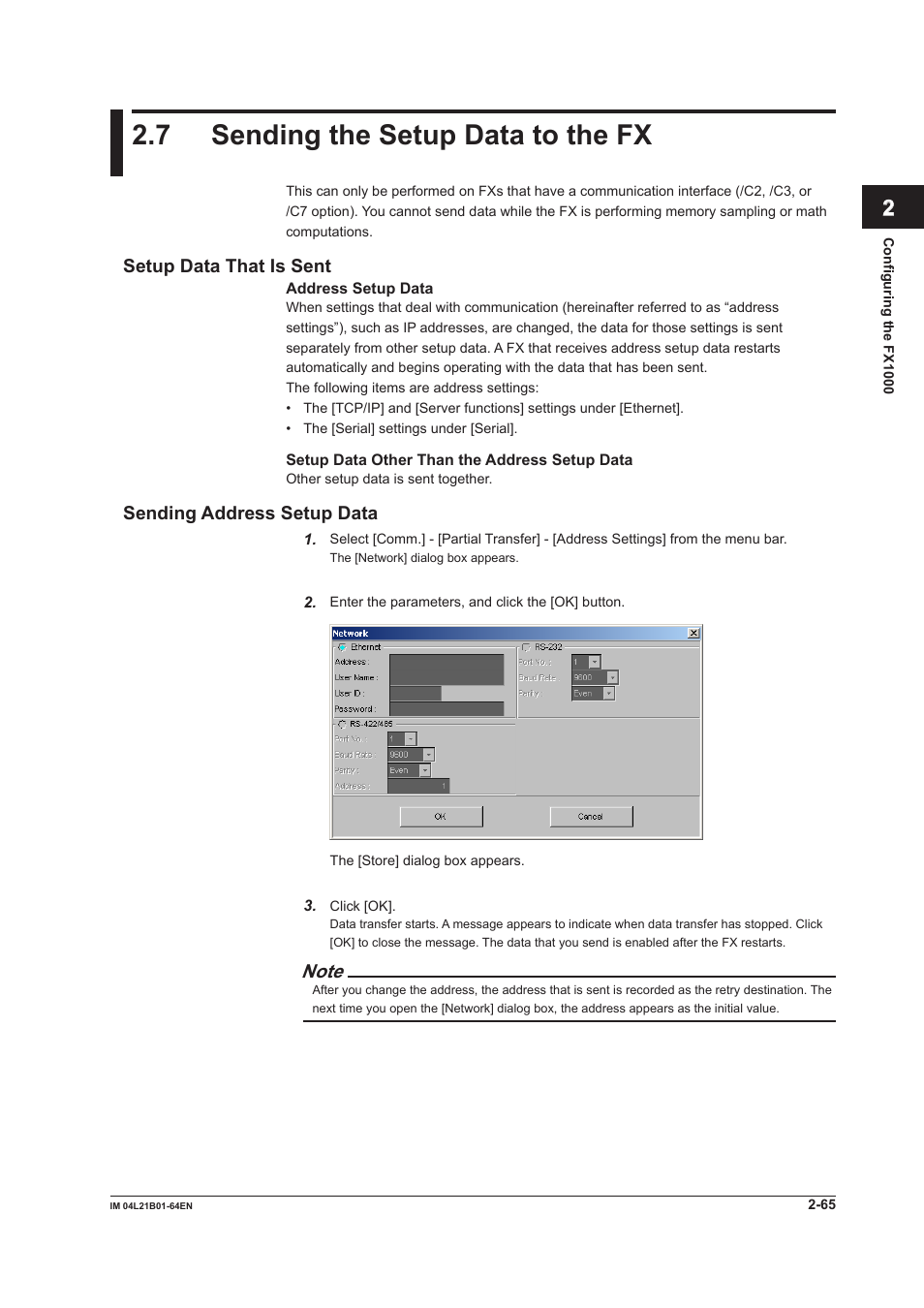 7 sending the setup data to the fx, Setup data that is sent, Sending address setup data | 7 sending the setup data to the fx -65 | Yokogawa Value Series FX1000 User Manual | Page 78 / 95