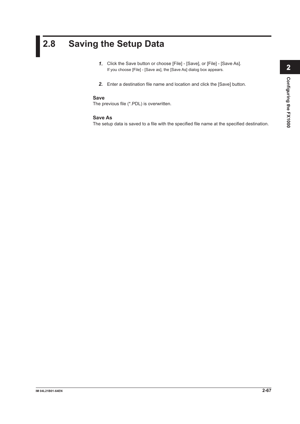 8 saving the setup data, 8 saving the setup data -67 | Yokogawa Value Series FX1000 User Manual | Page 80 / 95