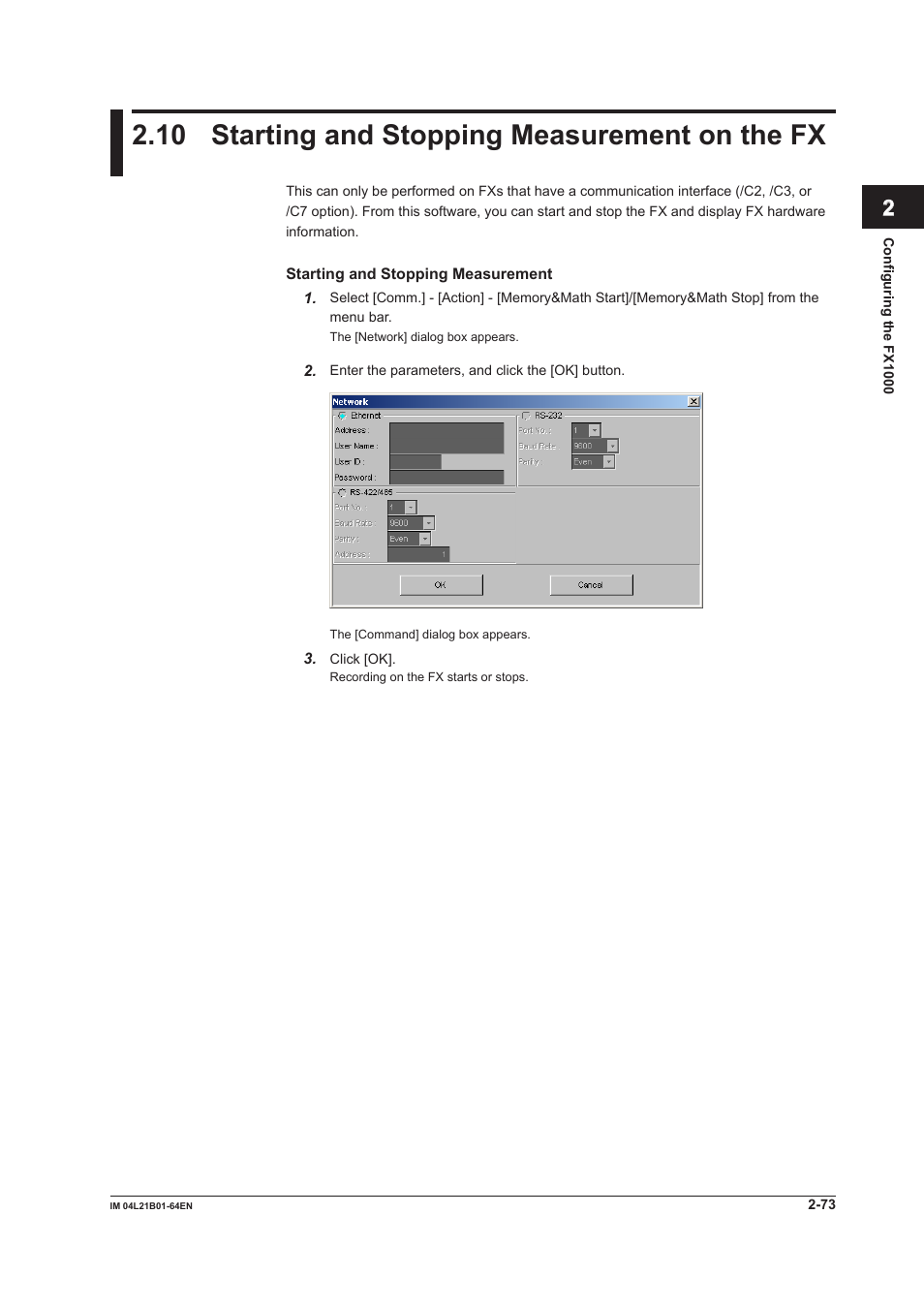 10 starting and stopping measurement on the fx, 10 starting and stopping measurement on the fx -73 | Yokogawa Value Series FX1000 User Manual | Page 86 / 95