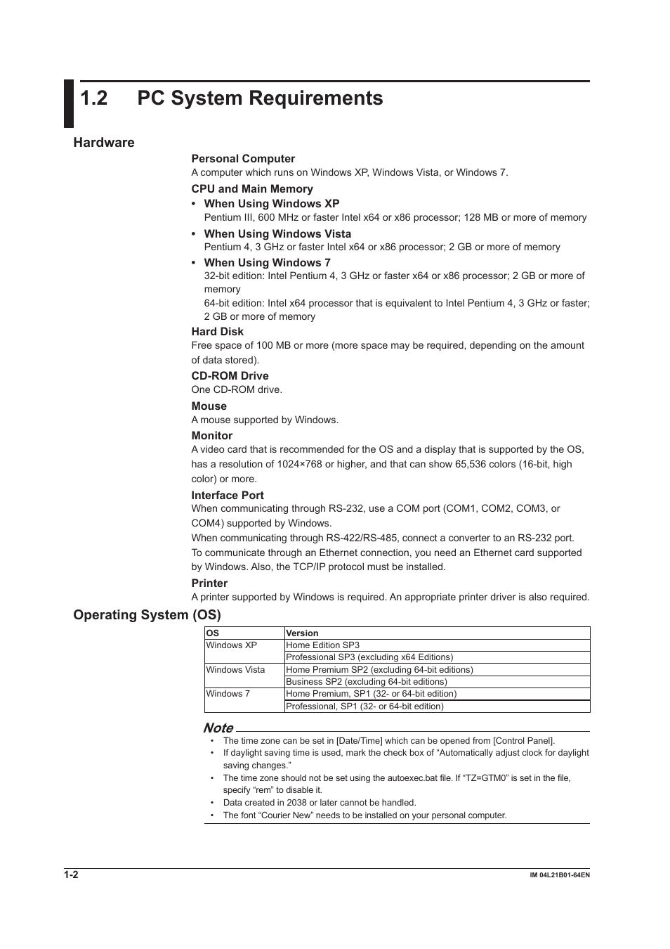 2 pc system requirements, Operating system (os), 2 pc system requirements -2 | Operating system (os) -2, Hardware | Yokogawa Value Series FX1000 User Manual | Page 9 / 95
