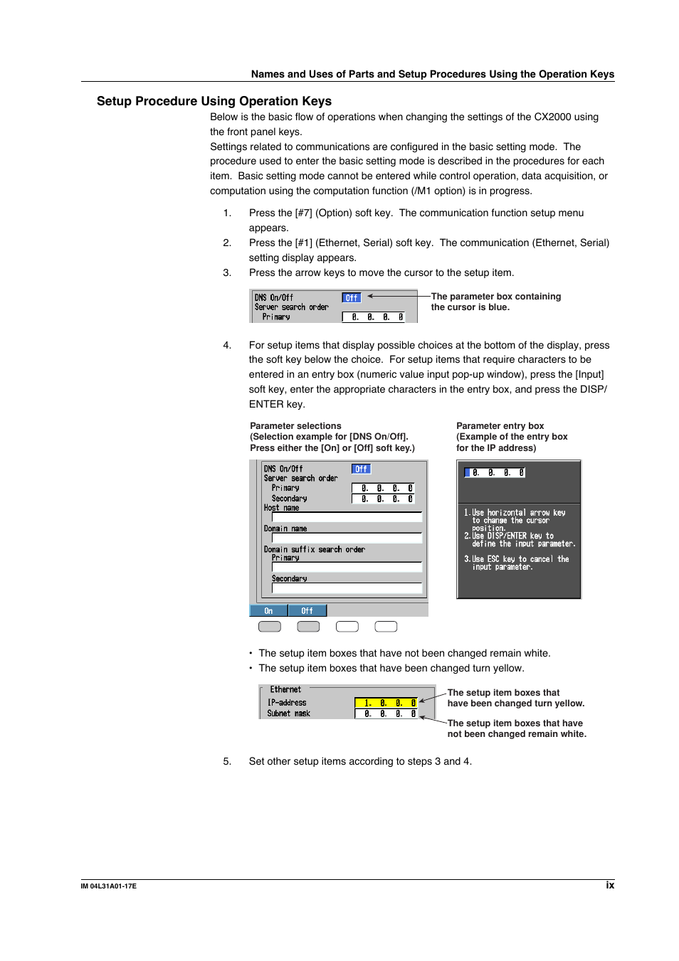 Setup procedure using operation keys | Yokogawa Data Acquisition with PID Control CX2000 User Manual | Page 10 / 321
