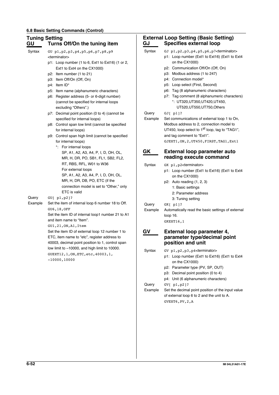 Tuning setting, External loop setting (basic setting), Tuning setting gu turns off/on the tuning item | Yokogawa Data Acquisition with PID Control CX2000 User Manual | Page 181 / 321