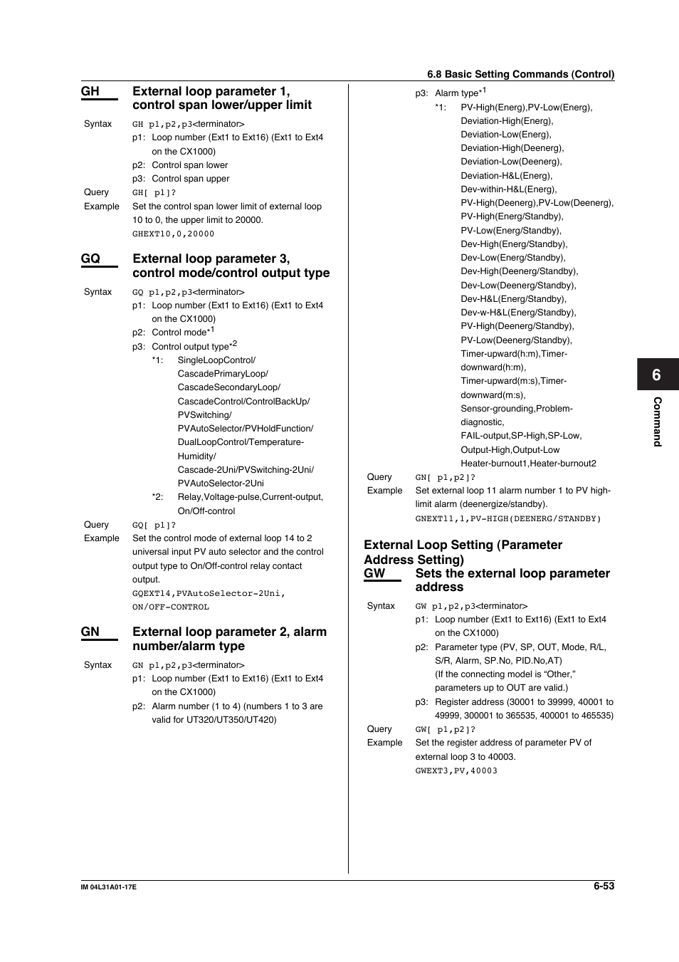 External loop setting (parameter address setting) | Yokogawa Data Acquisition with PID Control CX2000 User Manual | Page 182 / 321