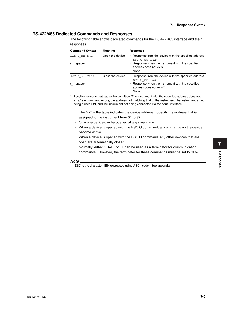 Rs-422/485 dedicated commands and responses, Rs-422/485 dedicated commands and responses -5 | Yokogawa Data Acquisition with PID Control CX2000 User Manual | Page 197 / 321