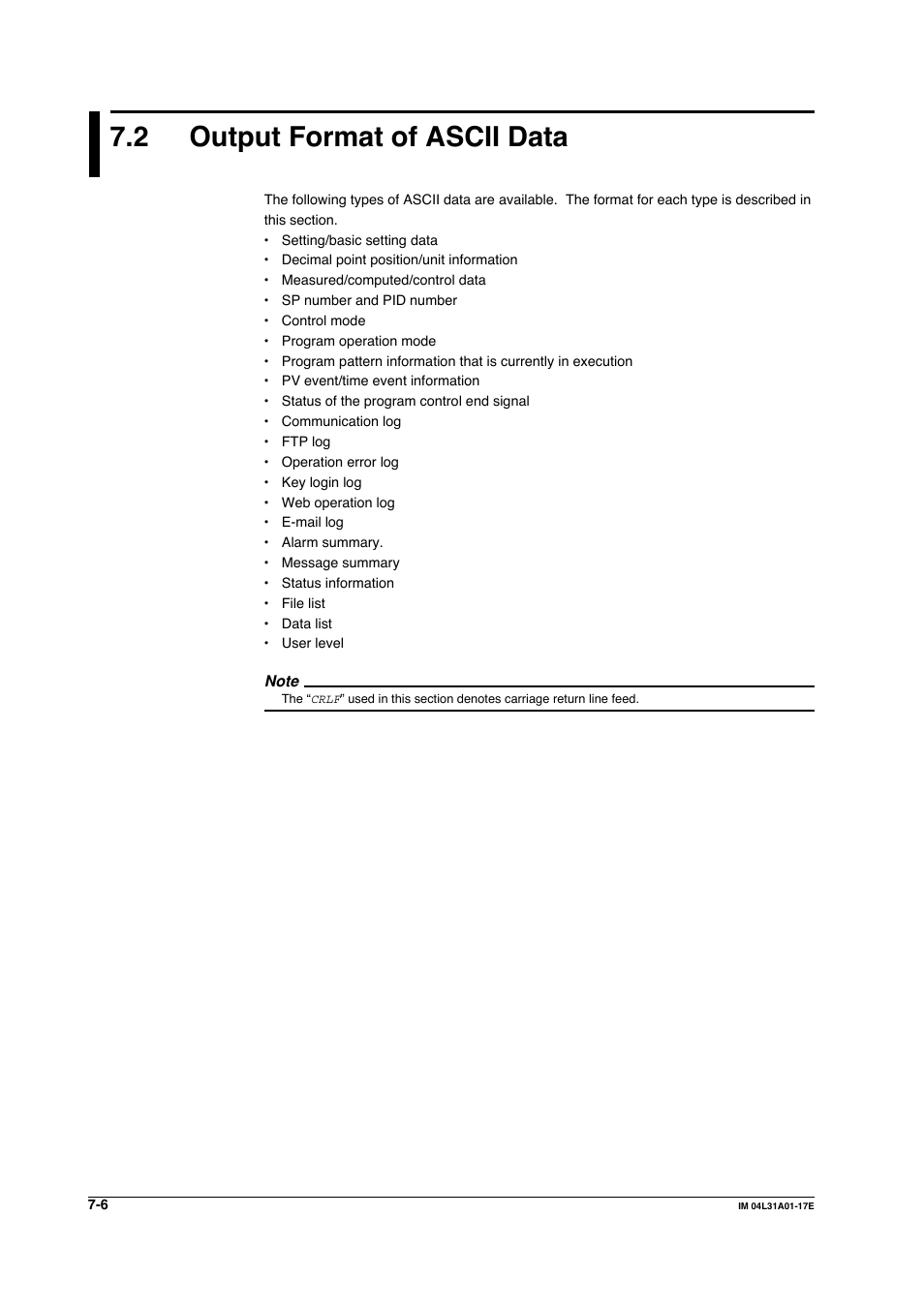 2 output format of ascii data, Output format of ascii data -6 | Yokogawa Data Acquisition with PID Control CX2000 User Manual | Page 198 / 321