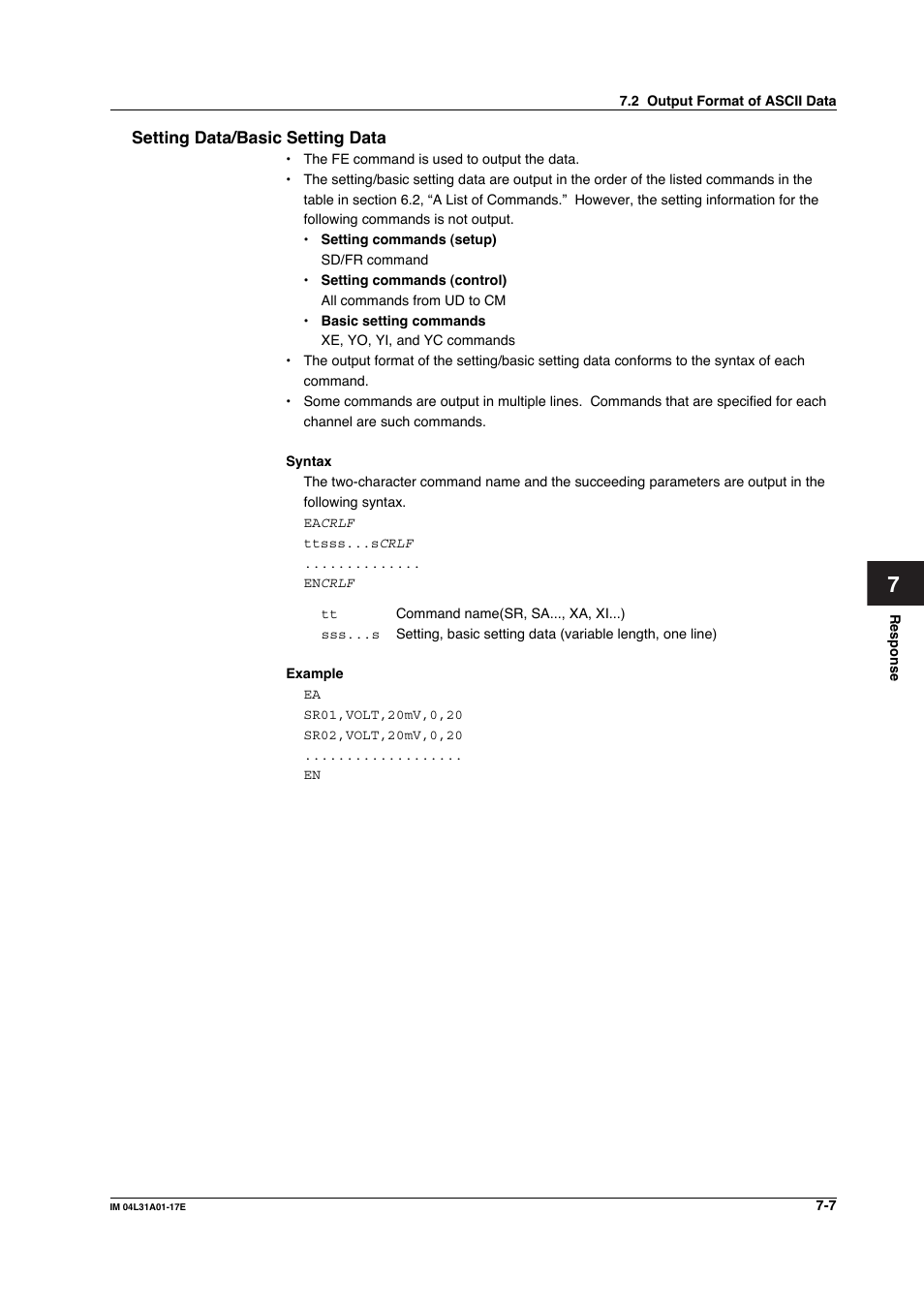 Setting data/basic setting data, Setting data/basic setting data -7 | Yokogawa Data Acquisition with PID Control CX2000 User Manual | Page 199 / 321