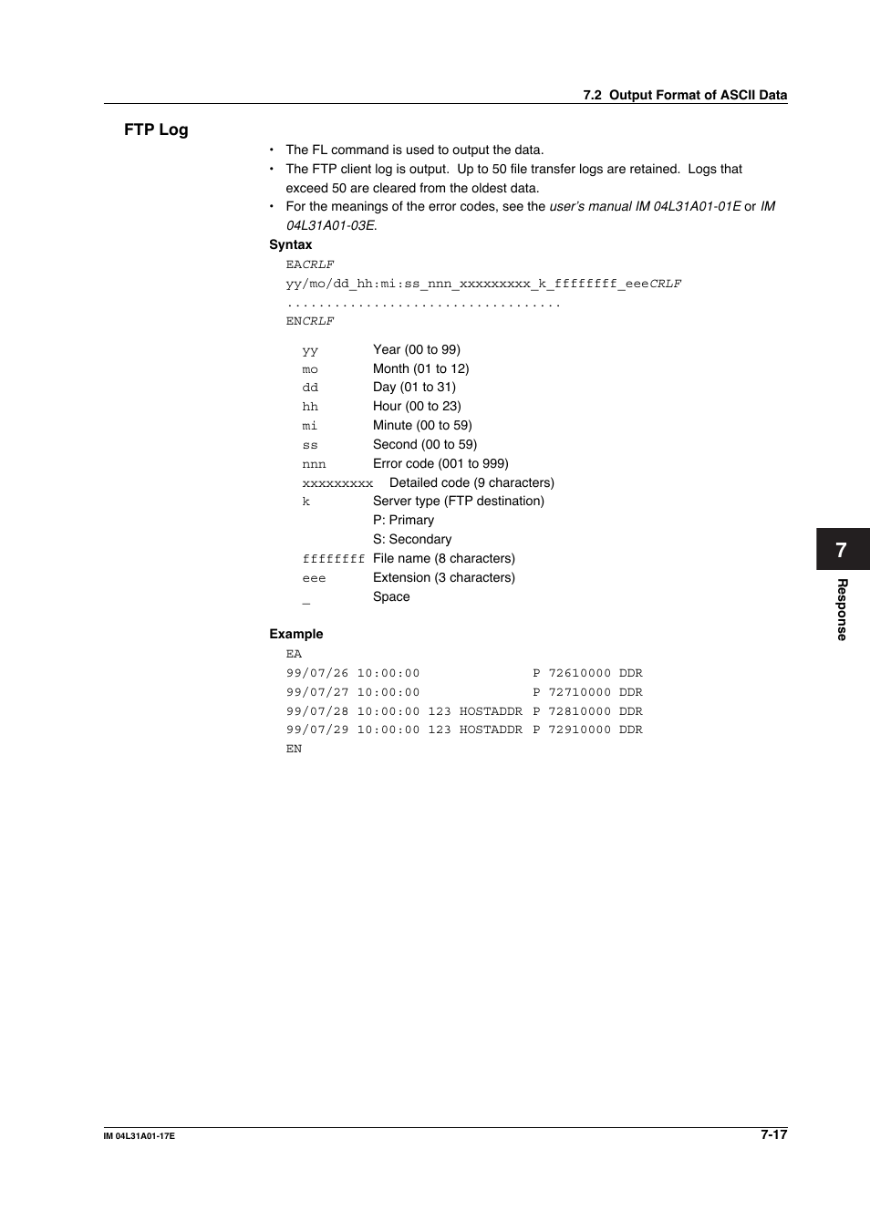 Ftp log, Ftp log -17 | Yokogawa Data Acquisition with PID Control CX2000 User Manual | Page 209 / 321