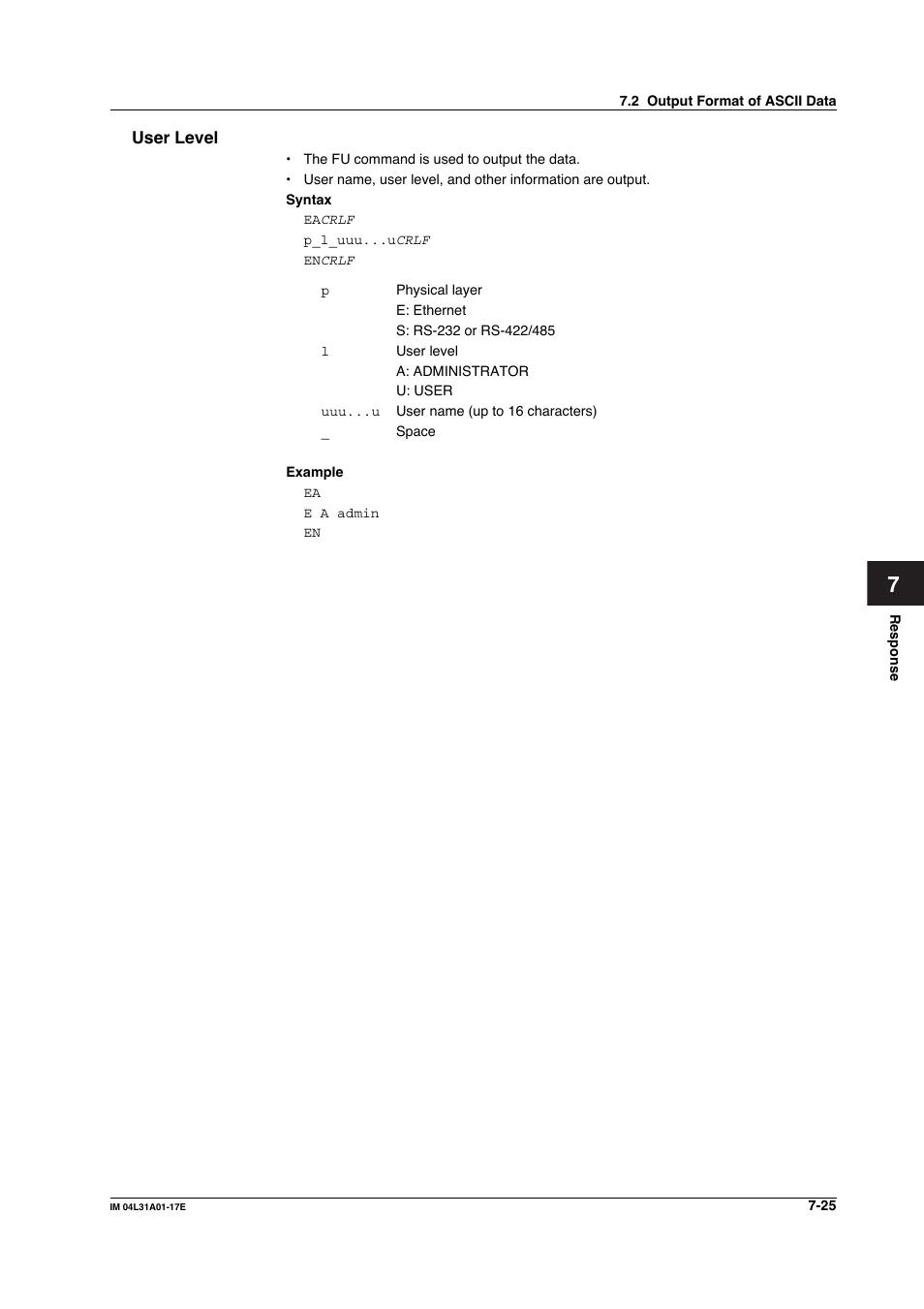 User level, User level -25 | Yokogawa Data Acquisition with PID Control CX2000 User Manual | Page 217 / 321