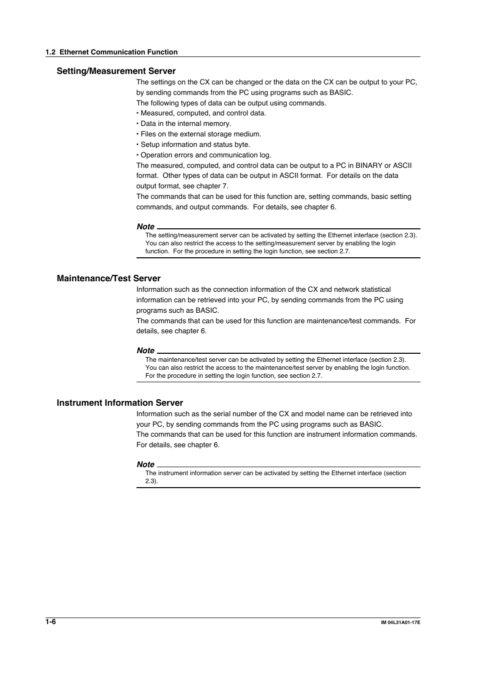 Setting/measurement server, Maintenance/test server, Instrument information server | Yokogawa Data Acquisition with PID Control CX2000 User Manual | Page 23 / 321
