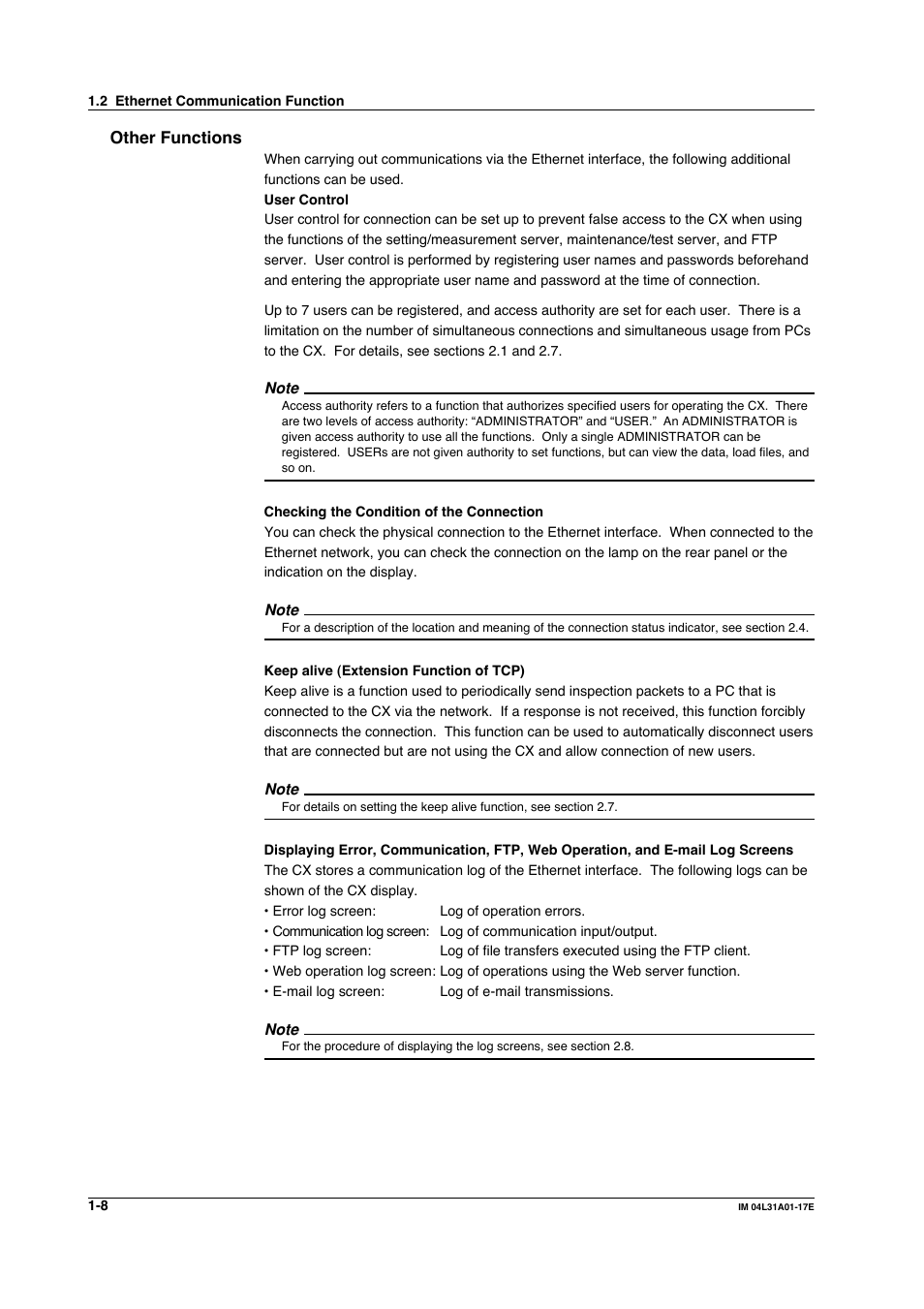 Other functions, Other functions -8 | Yokogawa Data Acquisition with PID Control CX2000 User Manual | Page 25 / 321