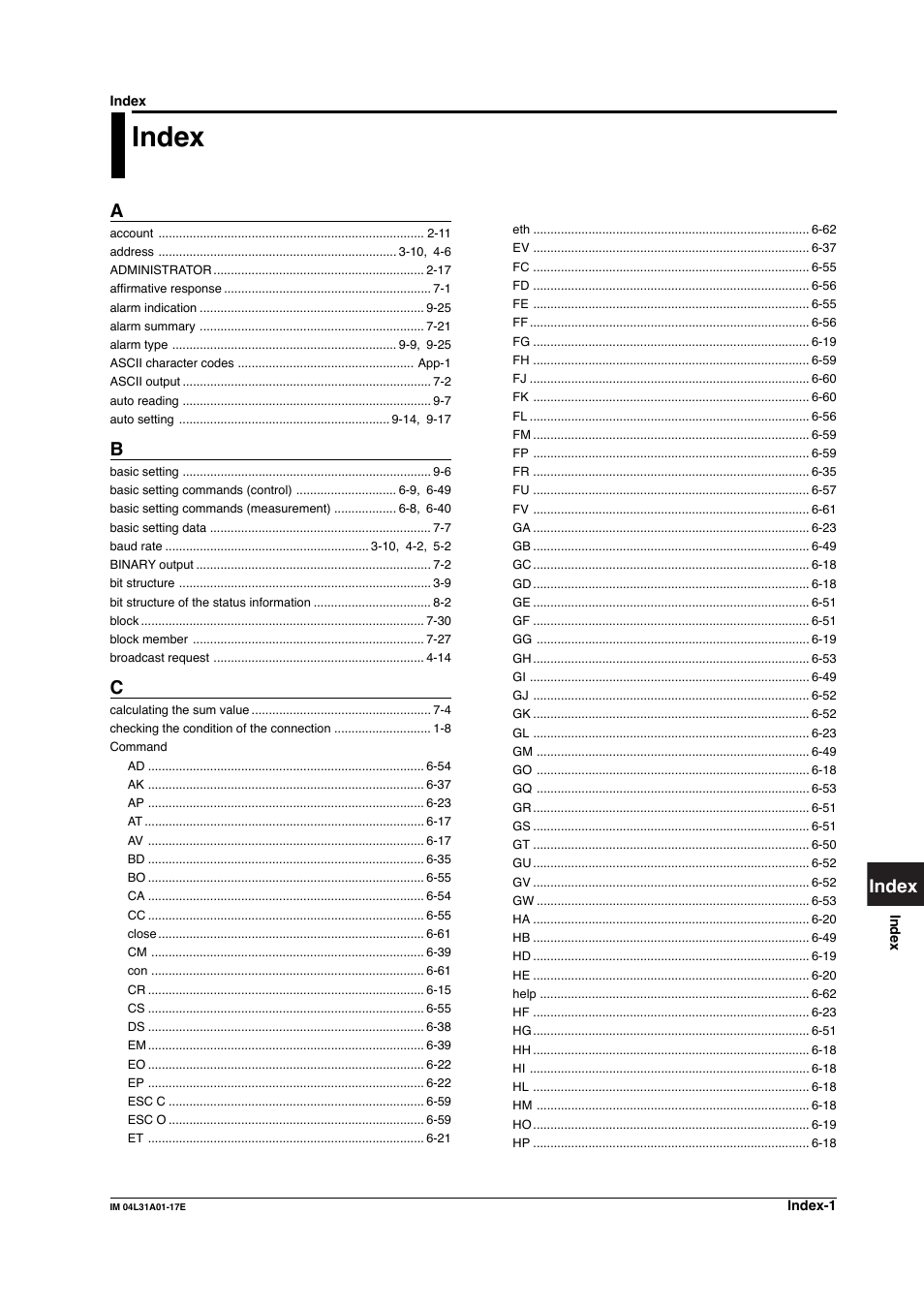 Index | Yokogawa Data Acquisition with PID Control CX2000 User Manual | Page 317 / 321