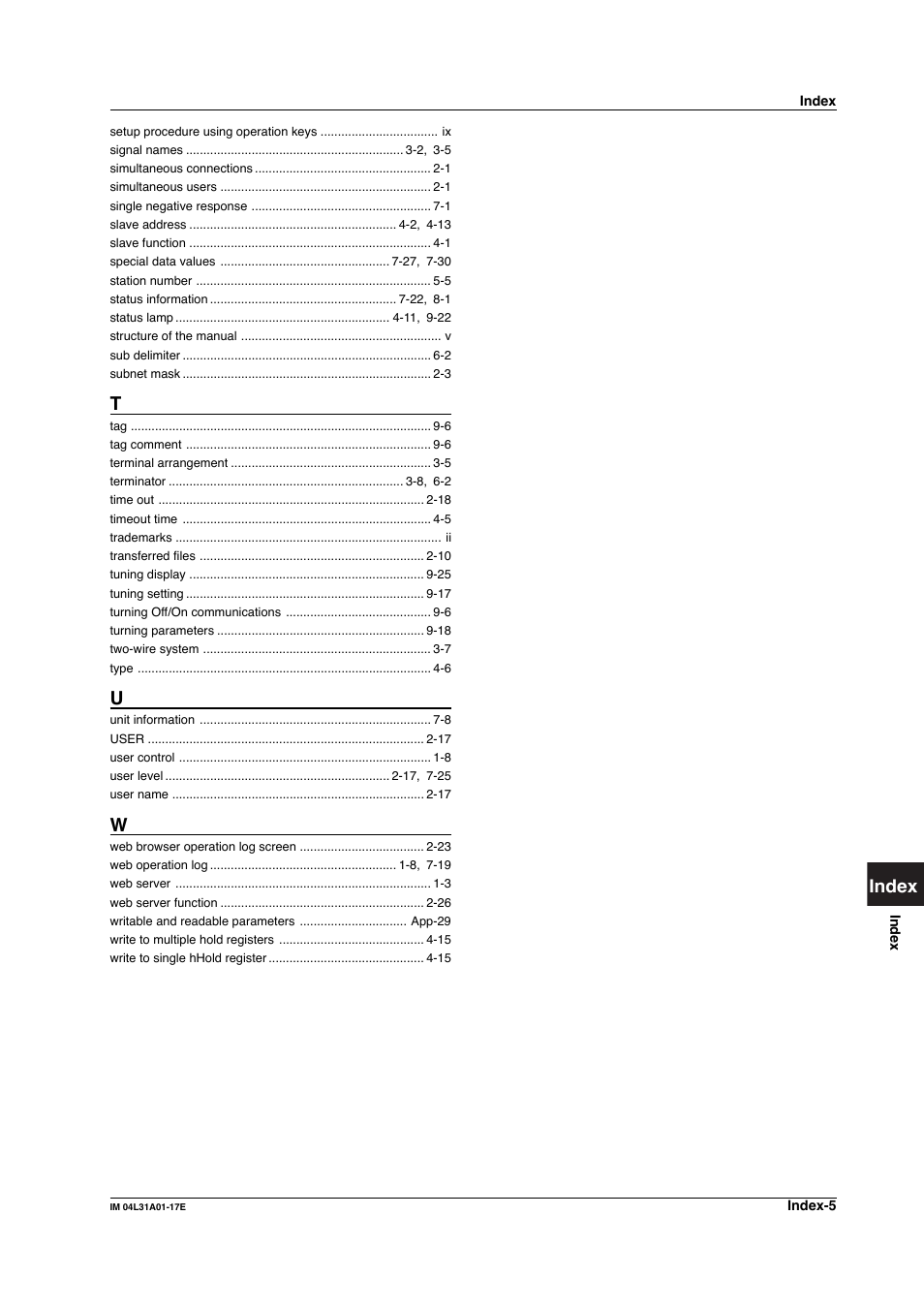 Index | Yokogawa Data Acquisition with PID Control CX2000 User Manual | Page 321 / 321