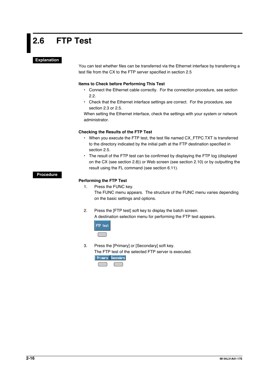 6 ftp test, Ftp test -16 | Yokogawa Data Acquisition with PID Control CX2000 User Manual | Page 46 / 321