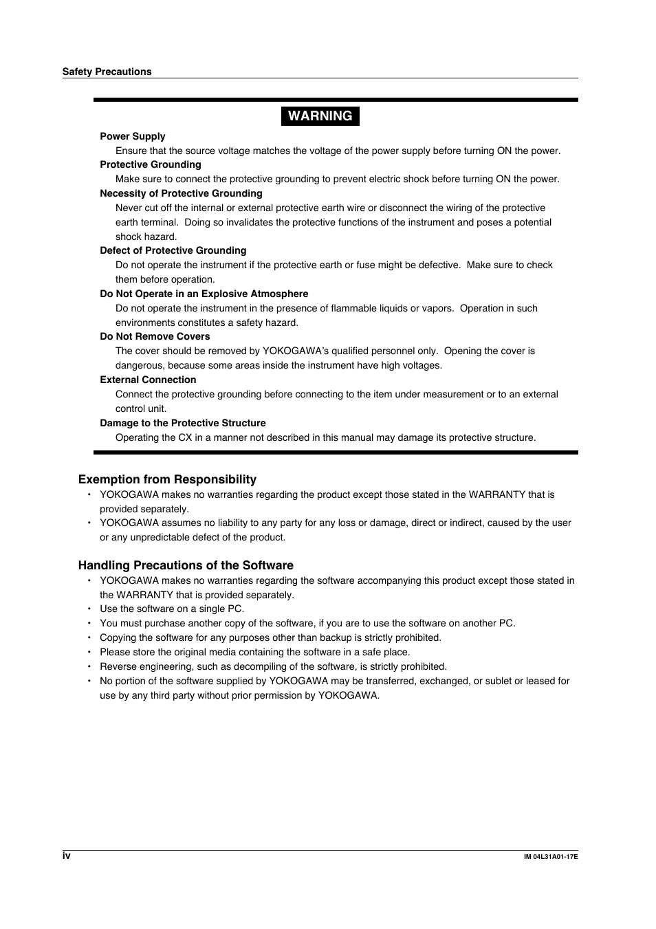 Warning | Yokogawa Data Acquisition with PID Control CX2000 User Manual | Page 5 / 321