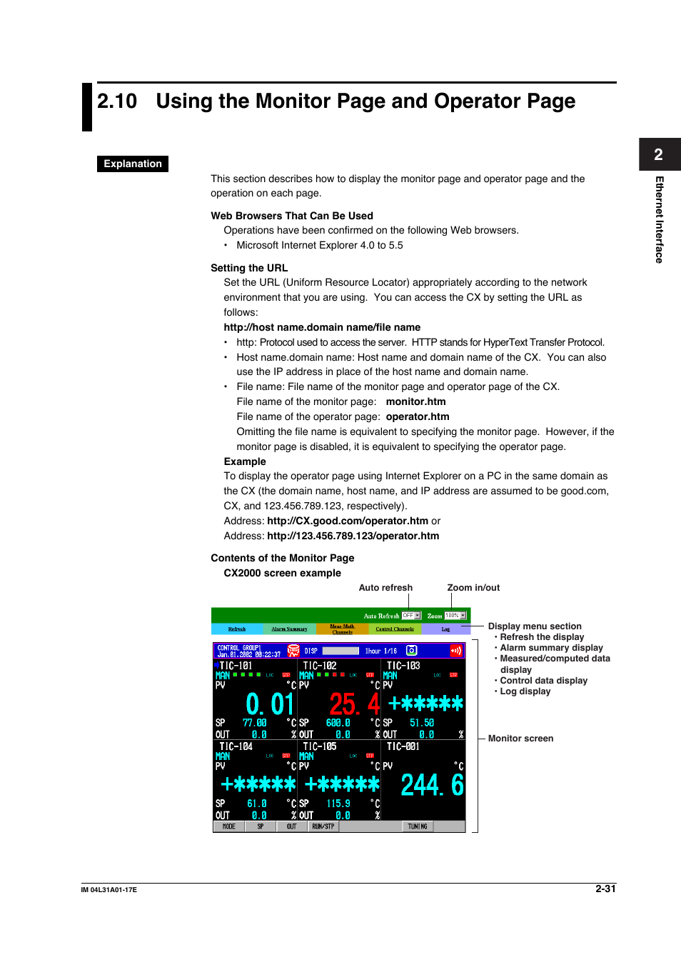 10 using the monitor page and operator page | Yokogawa Data Acquisition with PID Control CX2000 User Manual | Page 61 / 321
