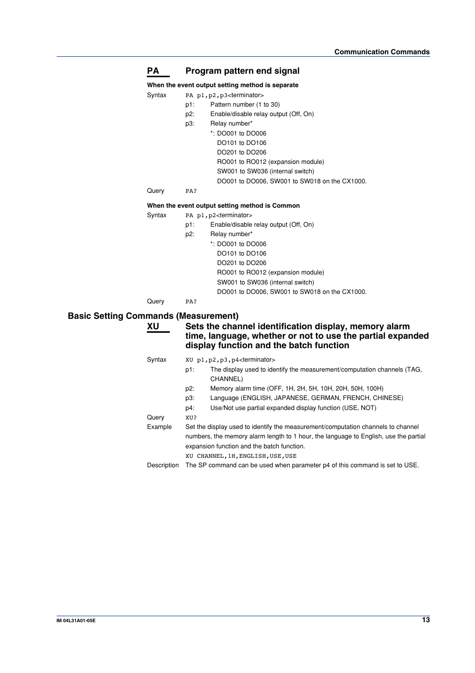 Pa program pattern end signal | Yokogawa Data Acquisition with PID Control CX2000 User Manual | Page 13 / 16