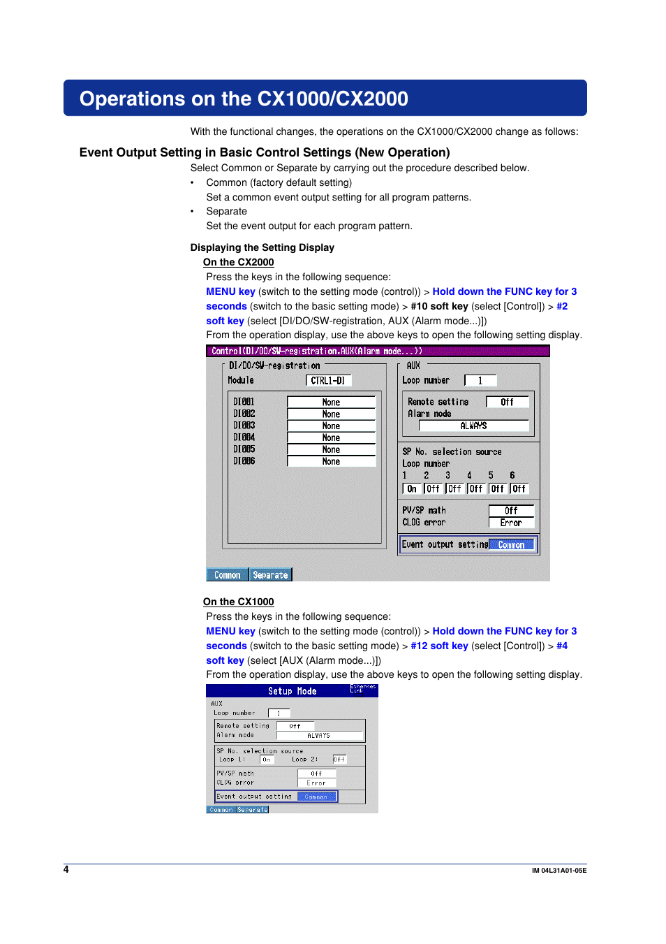 Operations on the cx1000/cx2000 | Yokogawa Data Acquisition with PID Control CX2000 User Manual | Page 4 / 16