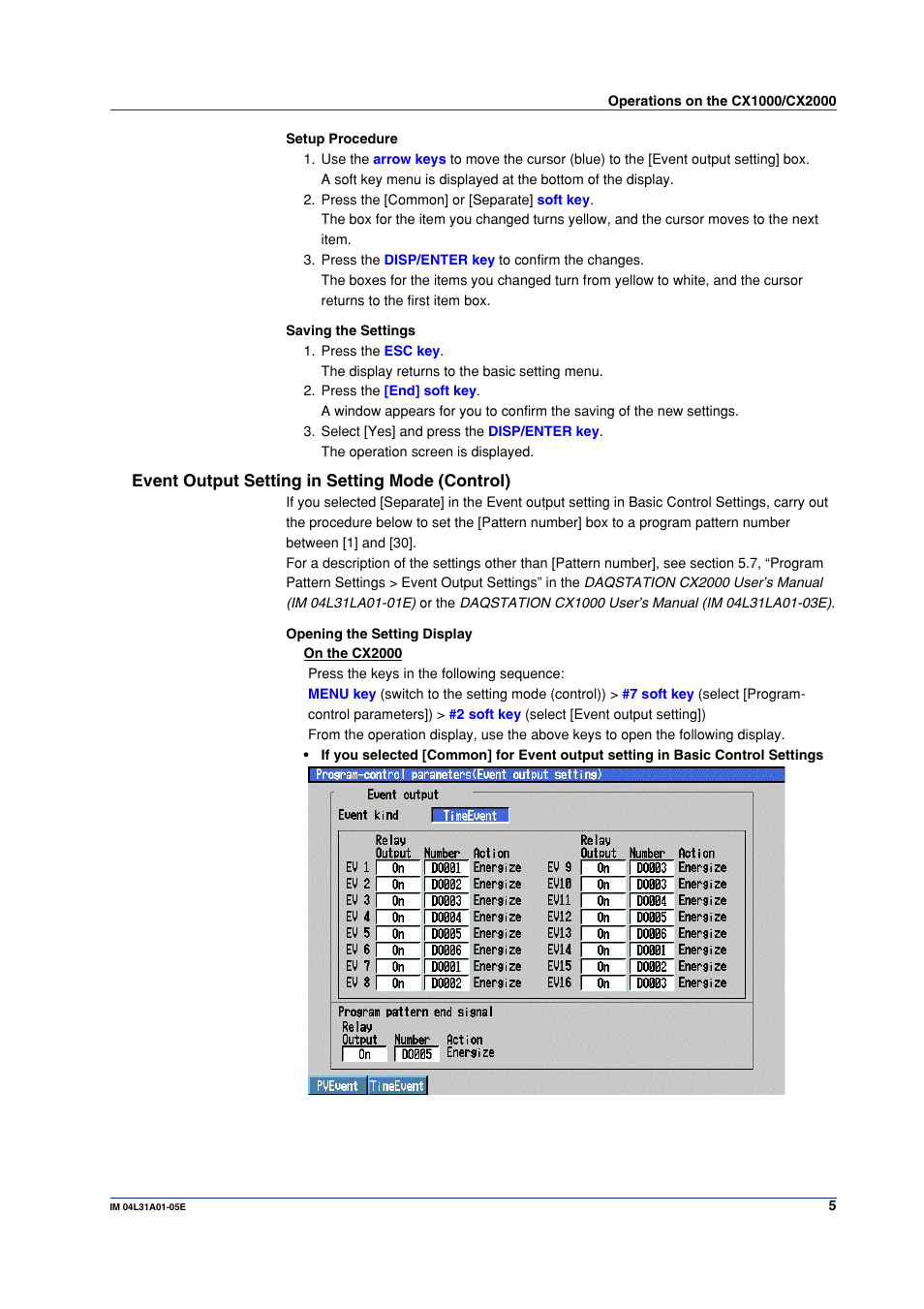 Event output setting in setting mode (control) | Yokogawa Data Acquisition with PID Control CX2000 User Manual | Page 5 / 16