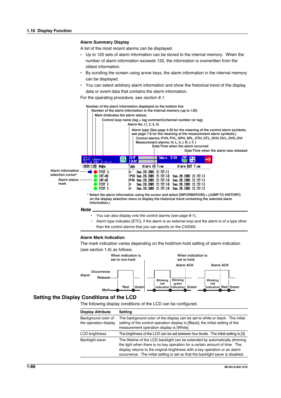 Setting the display conditions of the lcd | Yokogawa Data Acquisition with PID Control CX2000 User Manual | Page 100 / 427