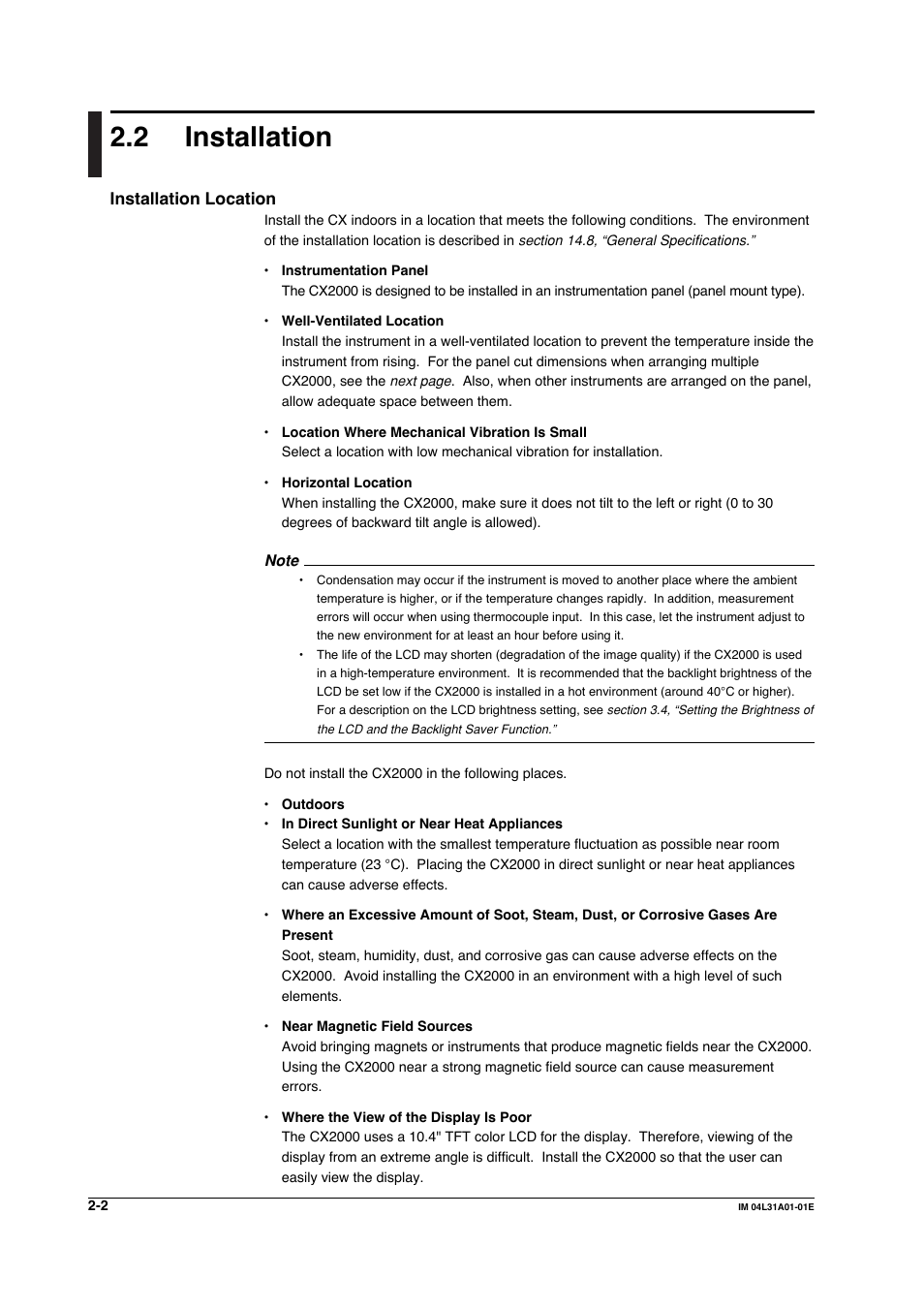 2 installation, Installation -2 | Yokogawa Data Acquisition with PID Control CX2000 User Manual | Page 119 / 427