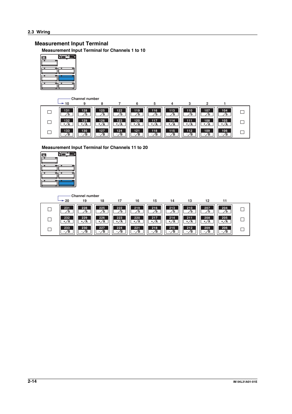 Measurement input terminal, 3 wiring | Yokogawa Data Acquisition with PID Control CX2000 User Manual | Page 131 / 427