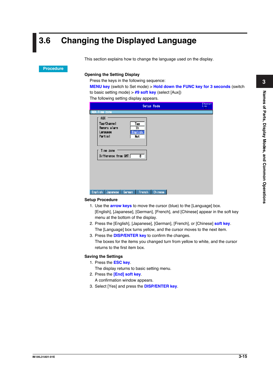 6 changing the displayed language, Changing the displayed language -15 | Yokogawa Data Acquisition with PID Control CX2000 User Manual | Page 156 / 427