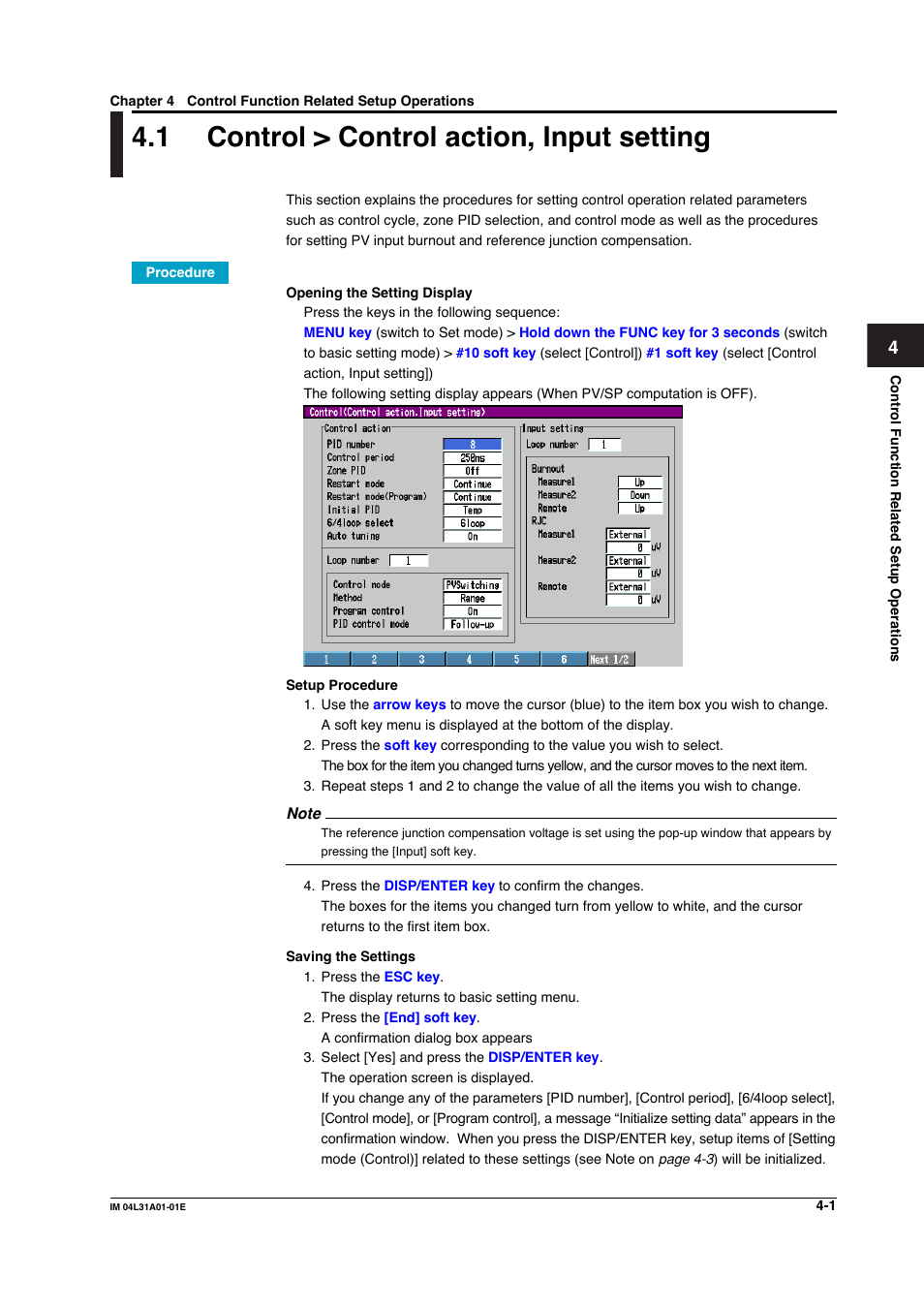 1 control > control action, input setting, Control > control action, input setting -1 | Yokogawa Data Acquisition with PID Control CX2000 User Manual | Page 161 / 427