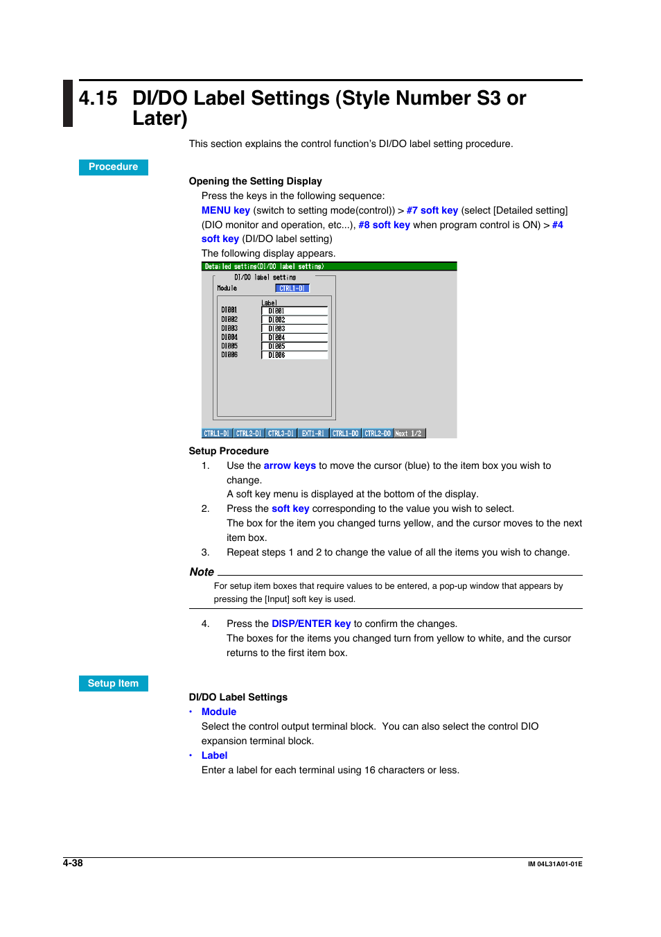 15 di/do label settings (style number s3 or later) | Yokogawa Data Acquisition with PID Control CX2000 User Manual | Page 198 / 427