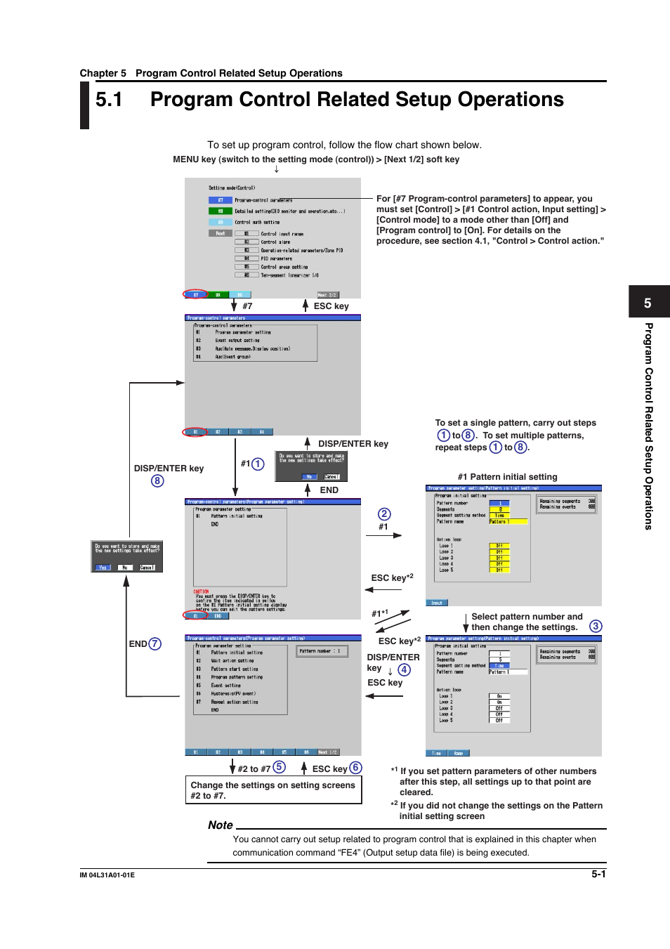 Chapter 5 program control related setup operations, 1 program control related setup operations, Program control related setup operations -1 | Yokogawa Data Acquisition with PID Control CX2000 User Manual | Page 210 / 427