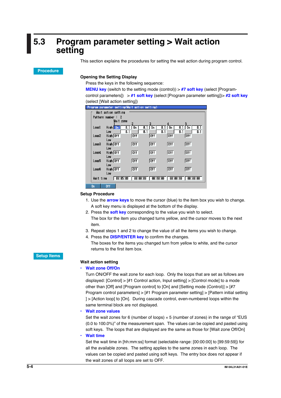 3 program parameter setting > wait action setting, Program parameter setting > wait action setting -4 | Yokogawa Data Acquisition with PID Control CX2000 User Manual | Page 213 / 427