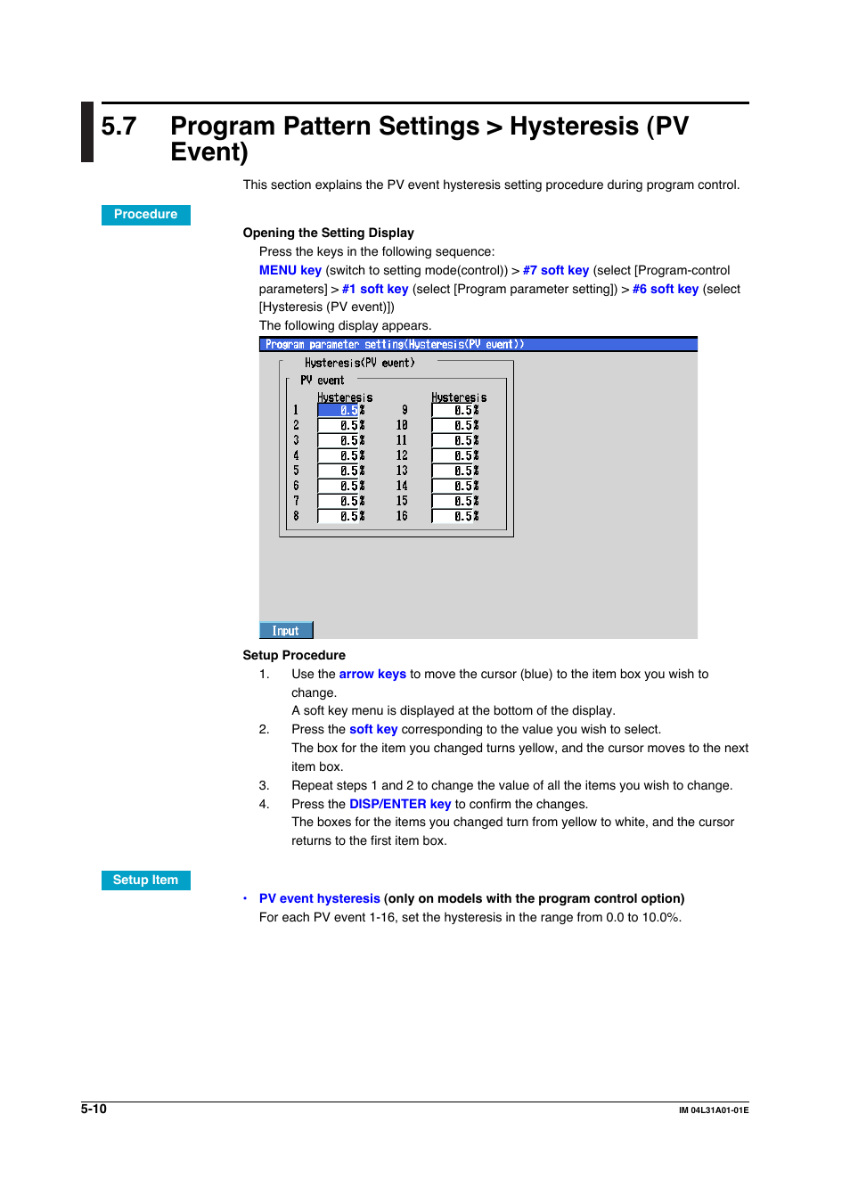 7 program pattern settings > hysteresis (pv event) | Yokogawa Data Acquisition with PID Control CX2000 User Manual | Page 219 / 427