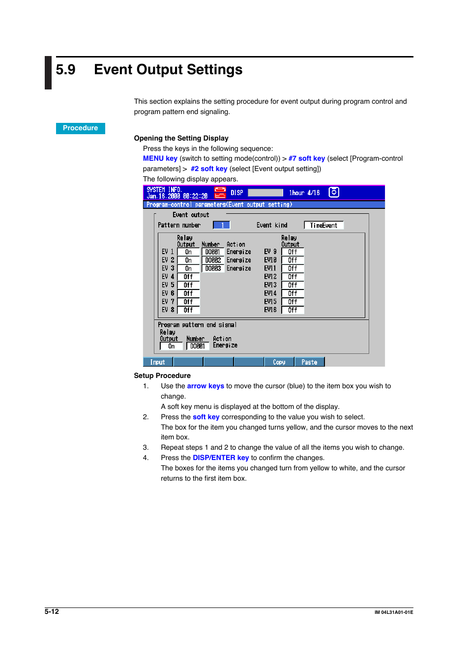 9 program pattern settings > event output settings, Event output settings -12, 9 event output settings | Yokogawa Data Acquisition with PID Control CX2000 User Manual | Page 221 / 427