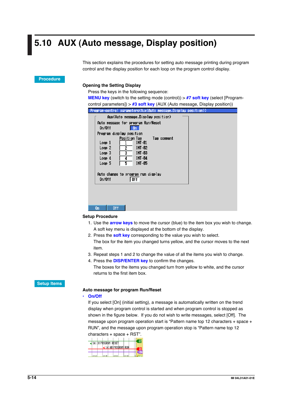 10 aux (auto message, display position), Aux (auto message, display position) -14 | Yokogawa Data Acquisition with PID Control CX2000 User Manual | Page 223 / 427