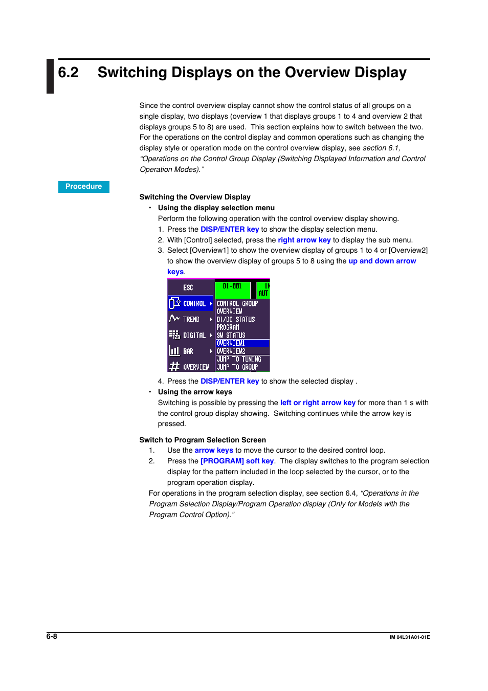 2 switching displays on the overview display, Switching displays on the overview display -8 | Yokogawa Data Acquisition with PID Control CX2000 User Manual | Page 233 / 427