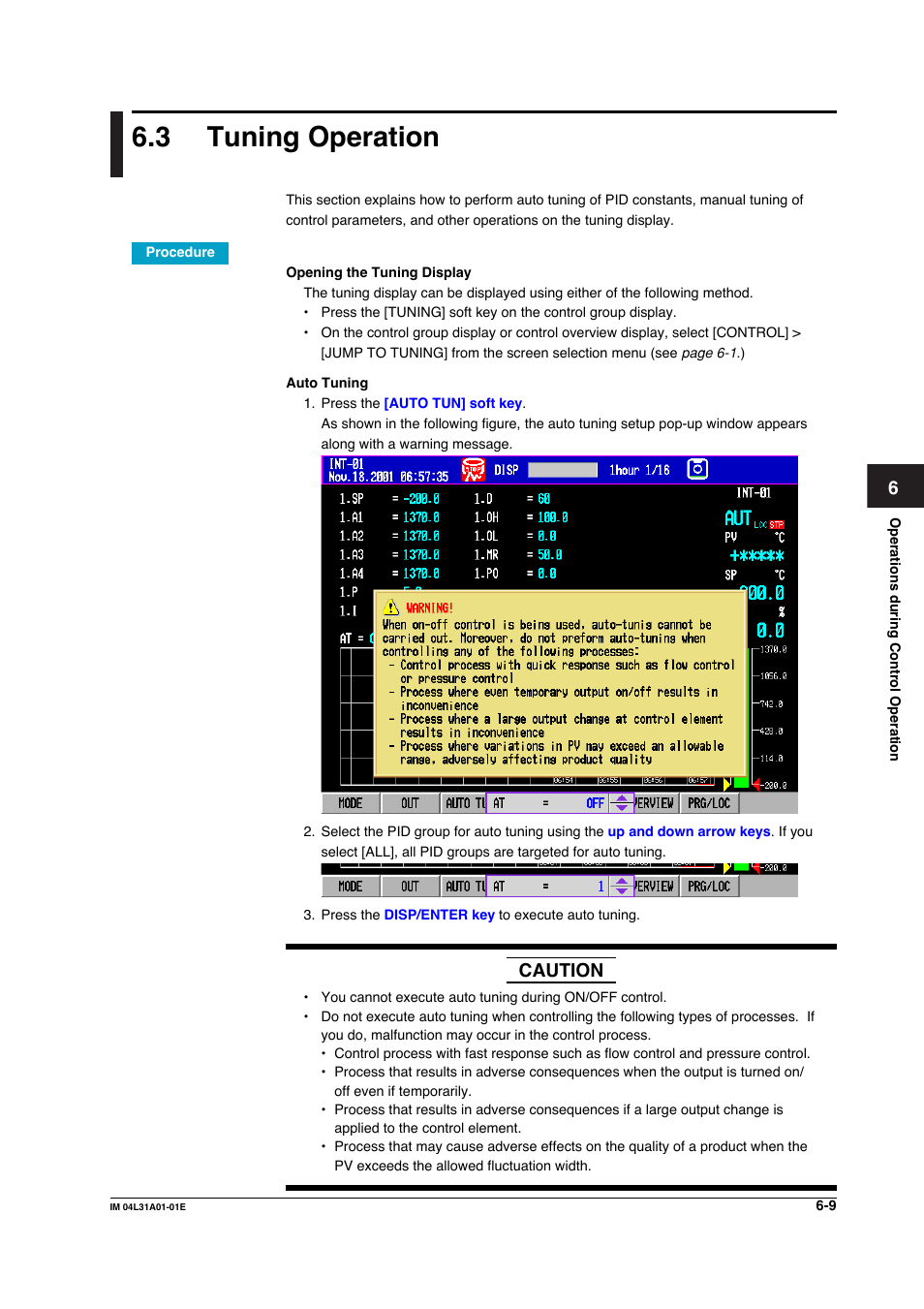 3 tuning operation, Tuning operation -9, Caution | Yokogawa Data Acquisition with PID Control CX2000 User Manual | Page 234 / 427