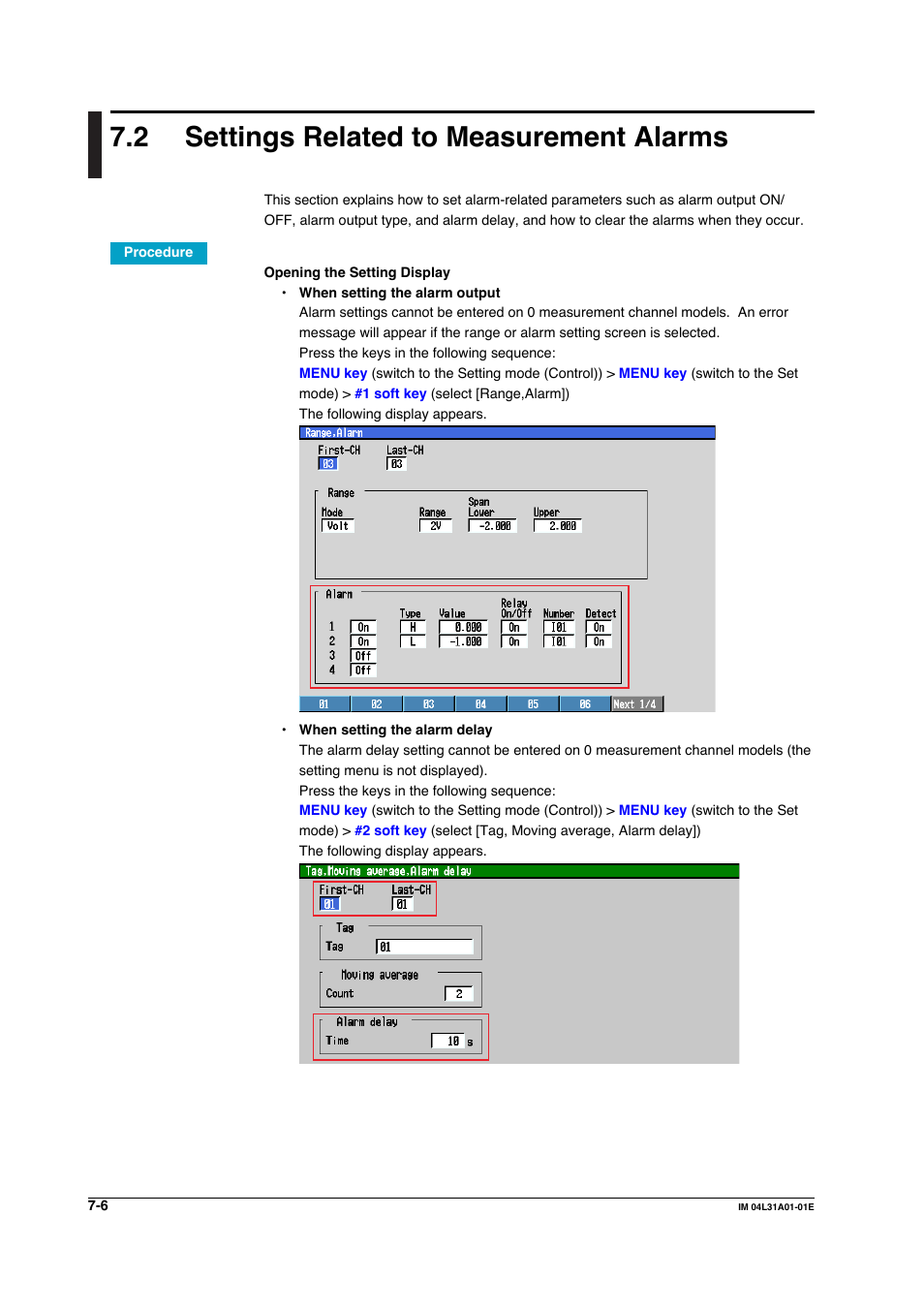 2 settings related to measurement alarms, Settings related to measurement alarms -6 | Yokogawa Data Acquisition with PID Control CX2000 User Manual | Page 252 / 427