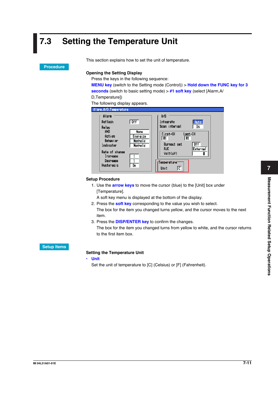 3 setting the temperature unit, Setting the temperature unit -11 | Yokogawa Data Acquisition with PID Control CX2000 User Manual | Page 257 / 427