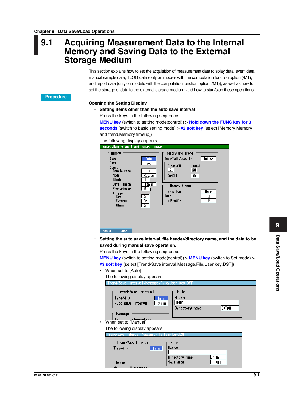 Chapter 9 data save/load operations | Yokogawa Data Acquisition with PID Control CX2000 User Manual | Page 285 / 427