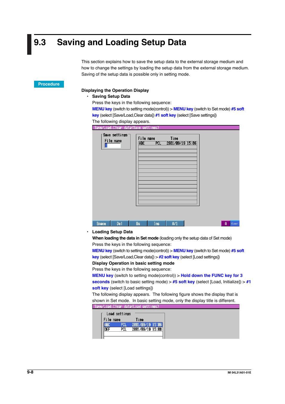 3 saving and loading setup data, Saving and loading setup data -8 | Yokogawa Data Acquisition with PID Control CX2000 User Manual | Page 292 / 427