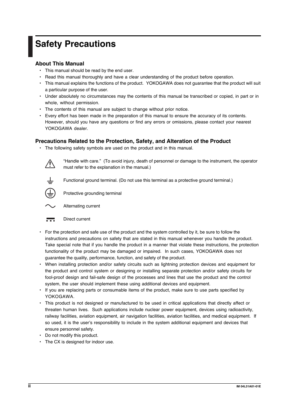 Safety precautions | Yokogawa Data Acquisition with PID Control CX2000 User Manual | Page 3 / 427