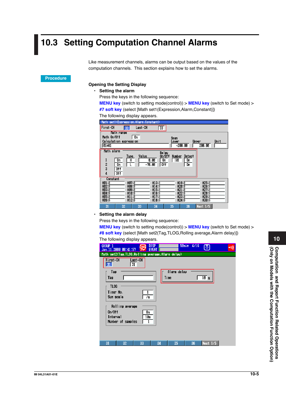 3 setting computation channel alarms, Setting computation channel alarms -5 | Yokogawa Data Acquisition with PID Control CX2000 User Manual | Page 304 / 427