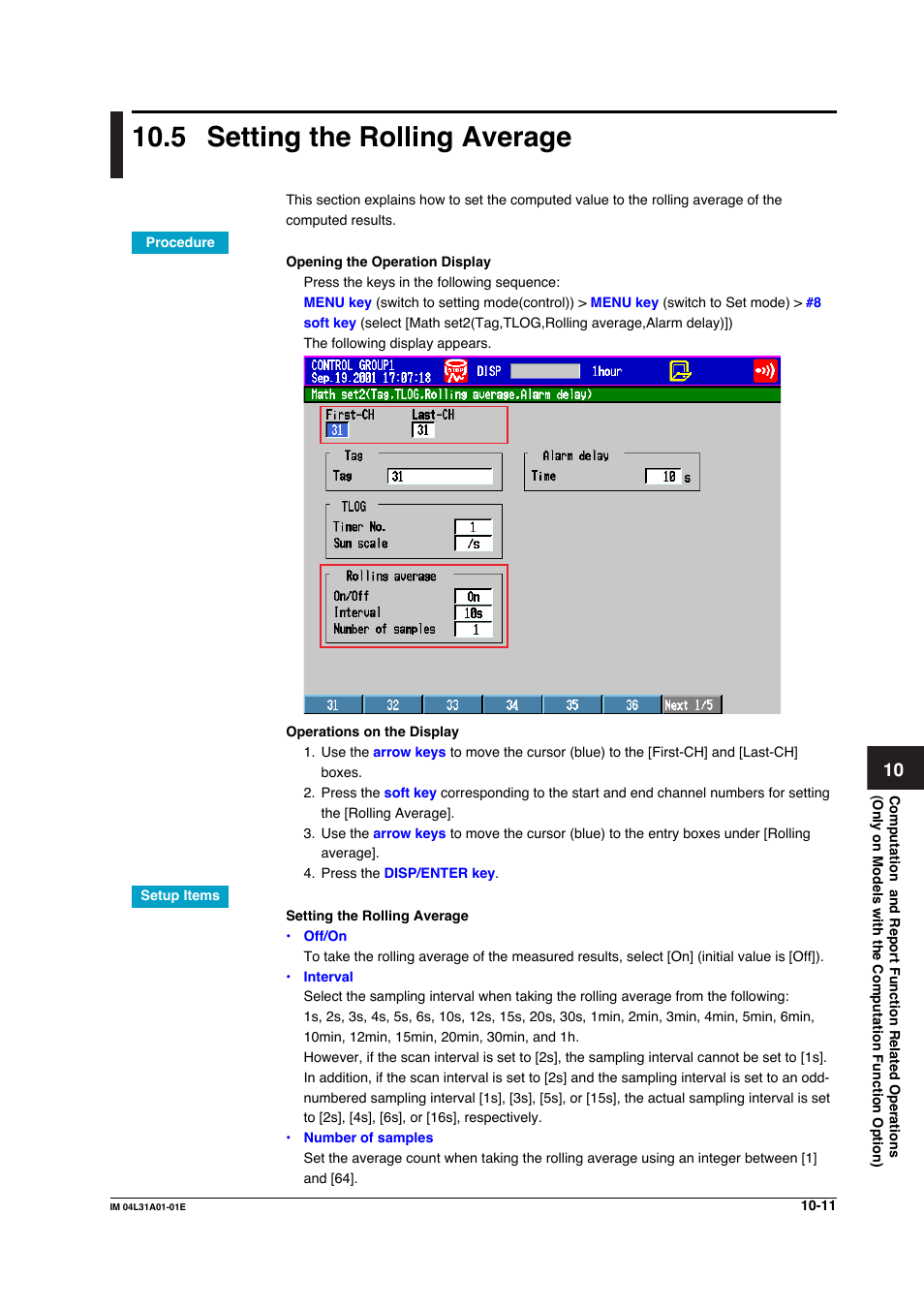 5 setting the rolling average, Setting the rolling average -11 | Yokogawa Data Acquisition with PID Control CX2000 User Manual | Page 310 / 427